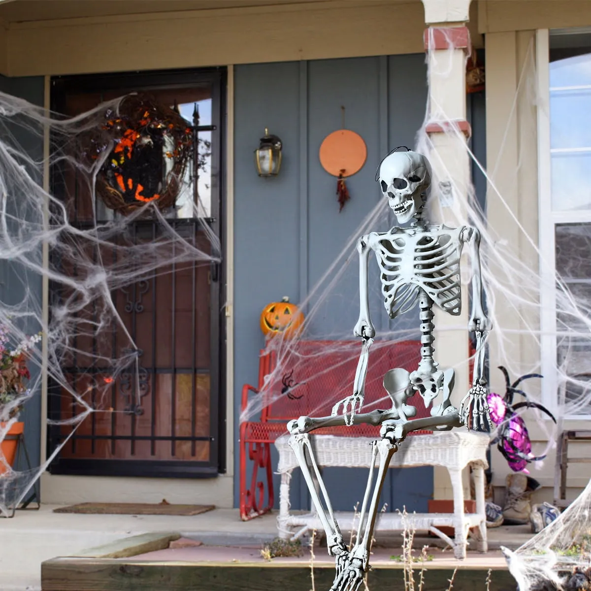 5.4ft Halloween Skeleton Life Size Realistic Full Body Hanging w/ Movable Joints