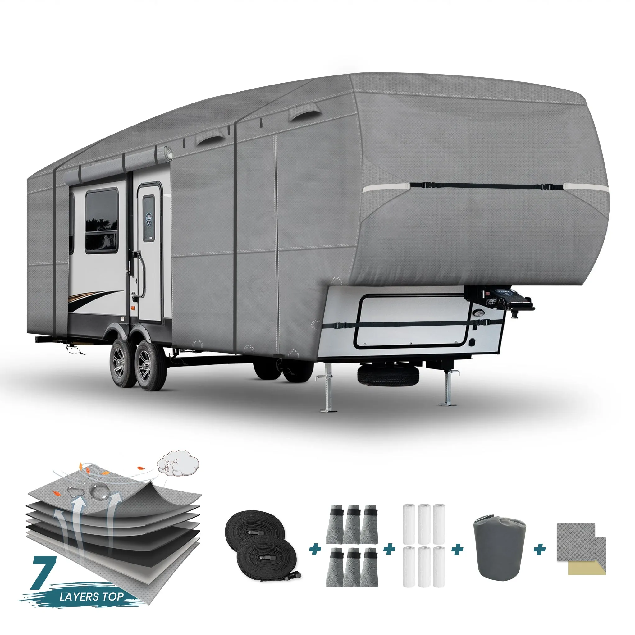5th Fifth Wheel Trailer Camper RV Covers Gray Upgrade 7 Layers