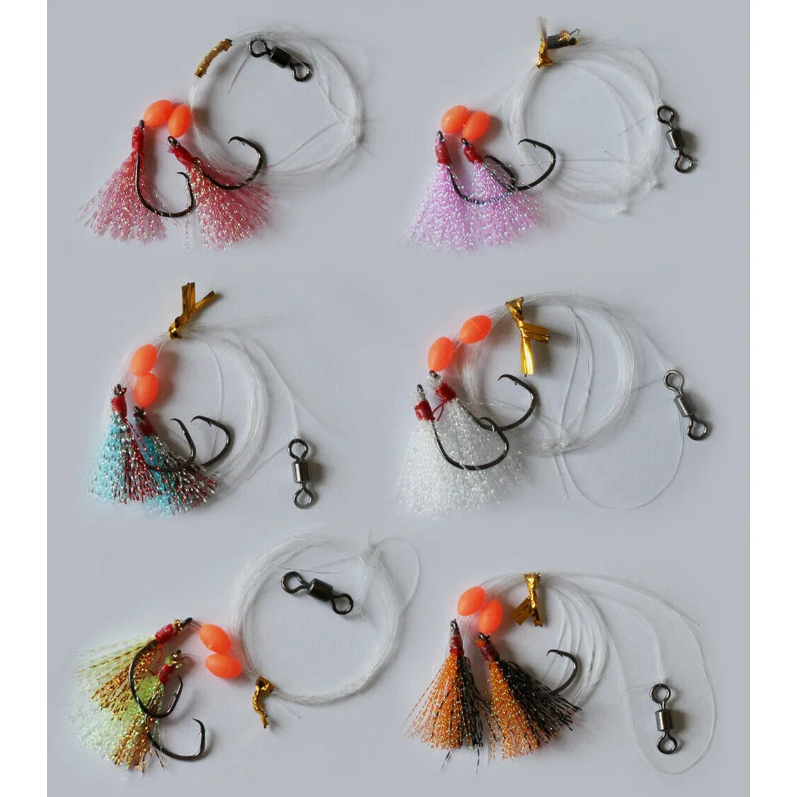 6 x Custom Designed Whiting Flasher Rigs 6 Different Colours Size #2 Fishing Hooks