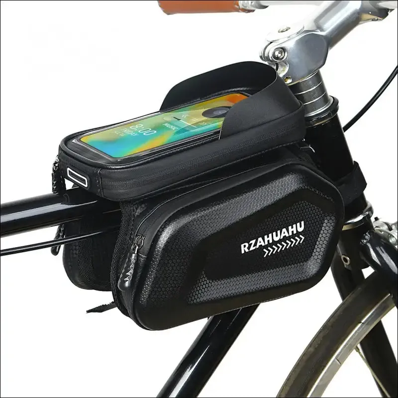 7 inch waterproof hard shell bike front frame bag with touch screen - top tube storage organizer
