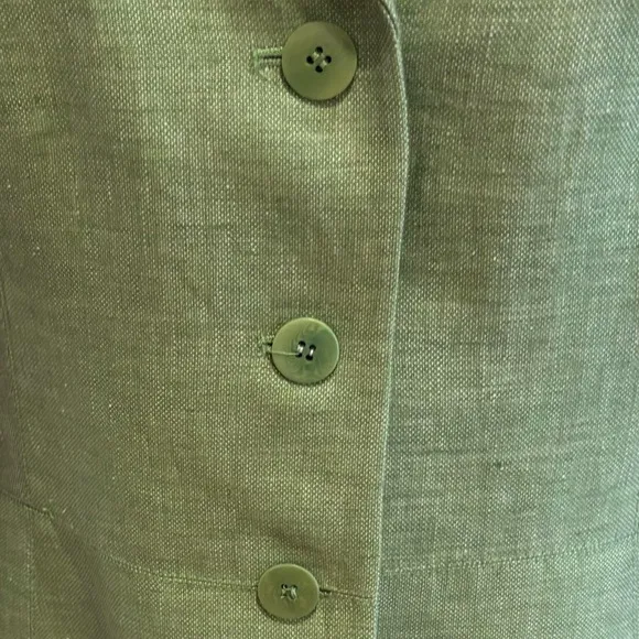 90s 2PC LE SUIT LINEN GREEN LUXURY 3/4 SLEEVES FITTED BLAZER PENCIL SKIRT SZ 8