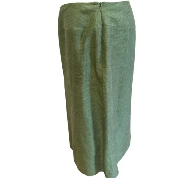 90s 2PC LE SUIT LINEN GREEN LUXURY 3/4 SLEEVES FITTED BLAZER PENCIL SKIRT SZ 8