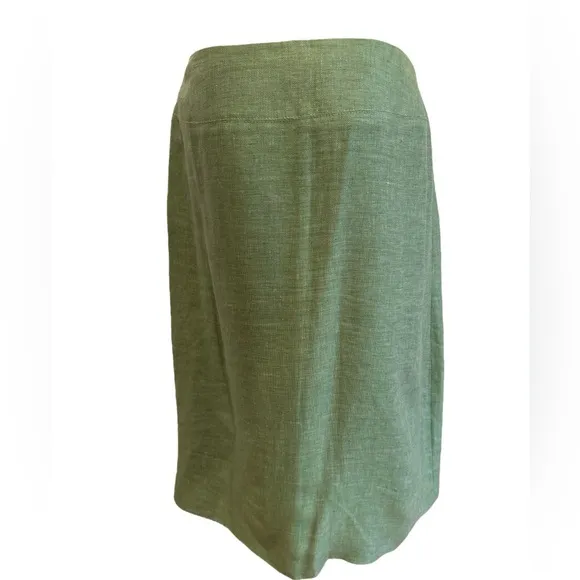 90s 2PC LE SUIT LINEN GREEN LUXURY 3/4 SLEEVES FITTED BLAZER PENCIL SKIRT SZ 8