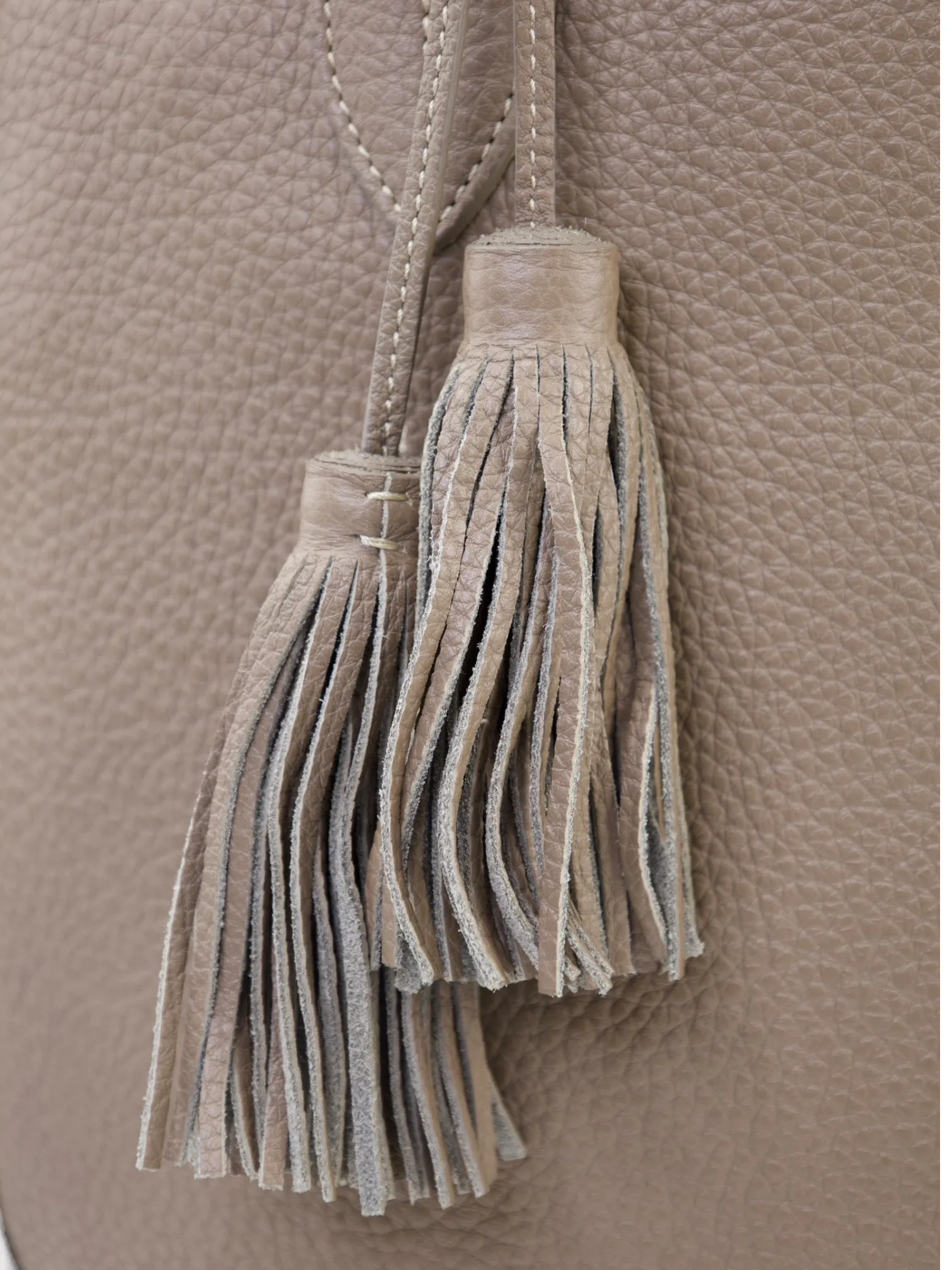Acate Taupe Grain Leather Tassel Tote Bag