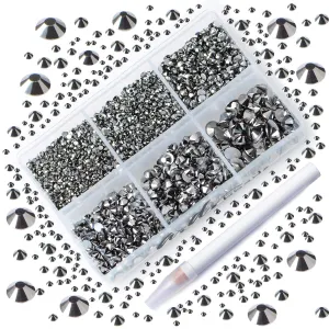 AD Beads 4300 Pieces Flat Back Nail Art Rhinestones Round Beads 6 Sizes (2-6.5mm) with Storage Organizer Box,Rhinestones Picking Pen for Nail Art Phone Decorations Crafts DIY (Orange)