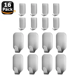 Adhesive Hooks, Bestfy Heavy Duty  Wall Hooks Stainless Steel Ultra Strong Waterproof Hanger for Robe, Coat, Towel, Keys, Bags, Home, Kitchen, Bathroom (Set of 16)