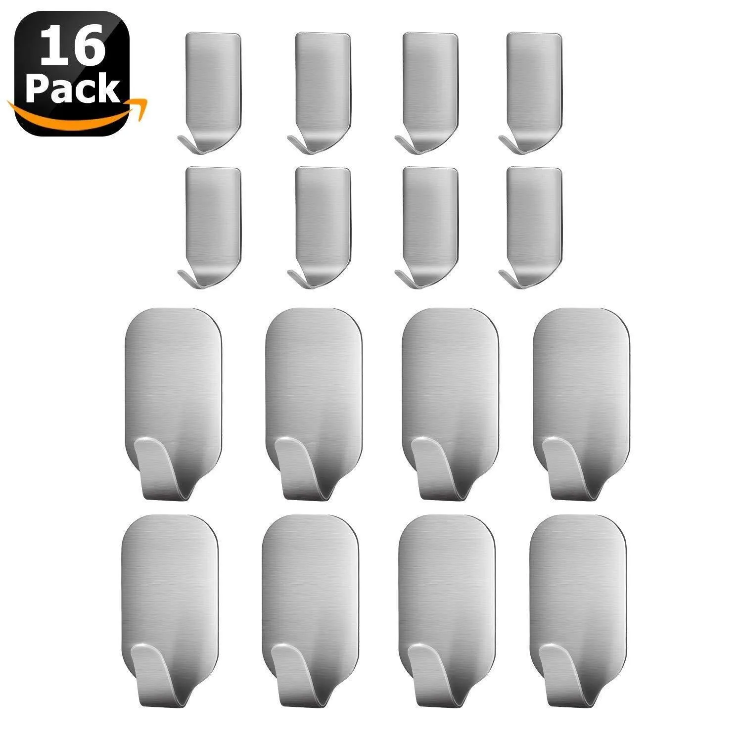Adhesive Hooks, Bestfy Heavy Duty  Wall Hooks Stainless Steel Ultra Strong Waterproof Hanger for Robe, Coat, Towel, Keys, Bags, Home, Kitchen, Bathroom (Set of 16)