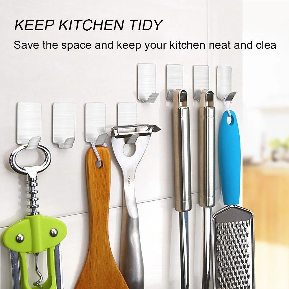 Adhesive Hooks, Heavy Duty Wall Hooks, Stainless Steel Waterproof Hanger for Kitchen, Bathroom, Bags, Towel, Coat, Keys, Robe, Home, Offices(8 Small   8 Big)