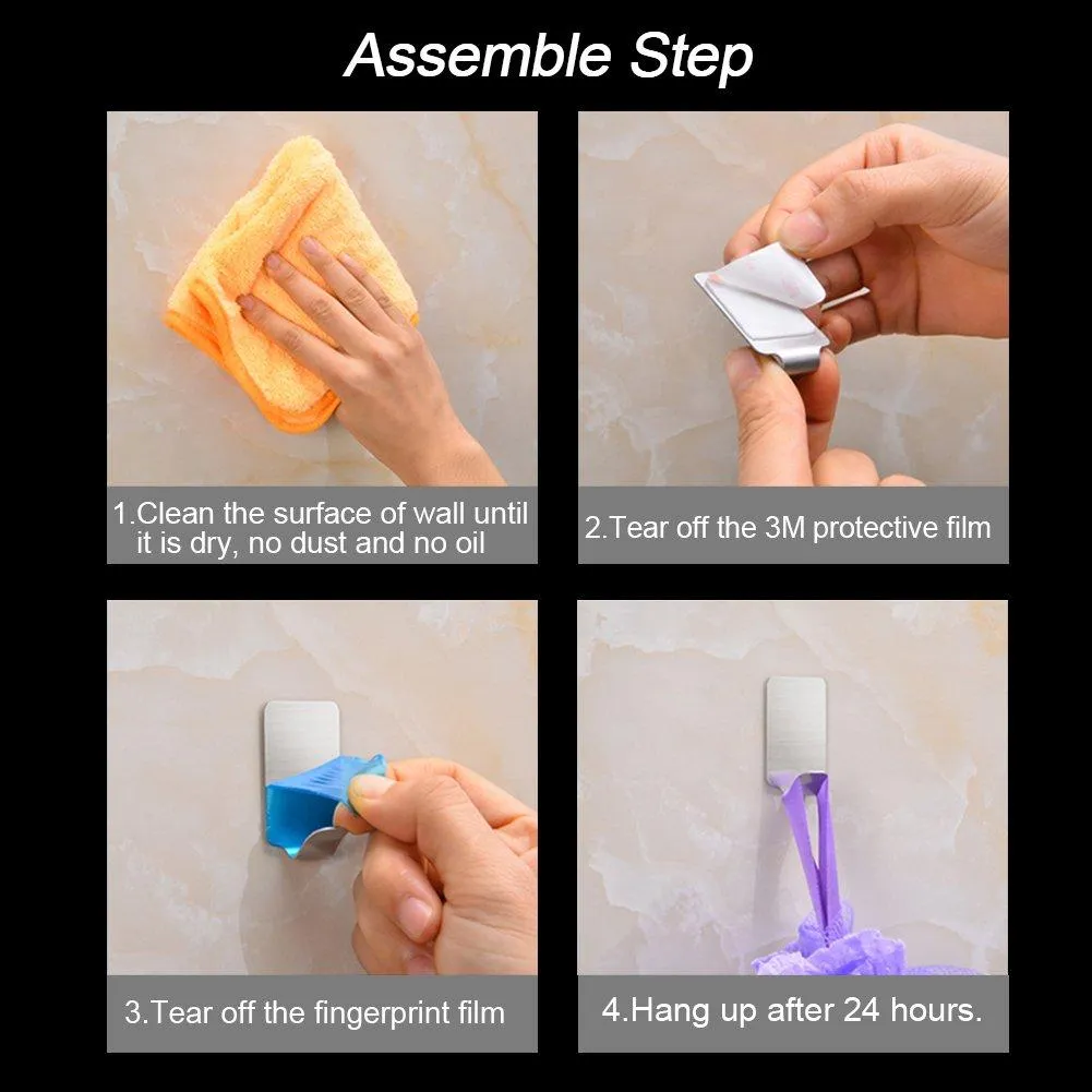 Adhesive Hooks, Heavy Duty Wall Hooks, Stainless Steel Waterproof Hanger for Kitchen, Bathroom, Bags, Towel, Coat, Keys, Robe, Home, Offices(8 Small   8 Big)