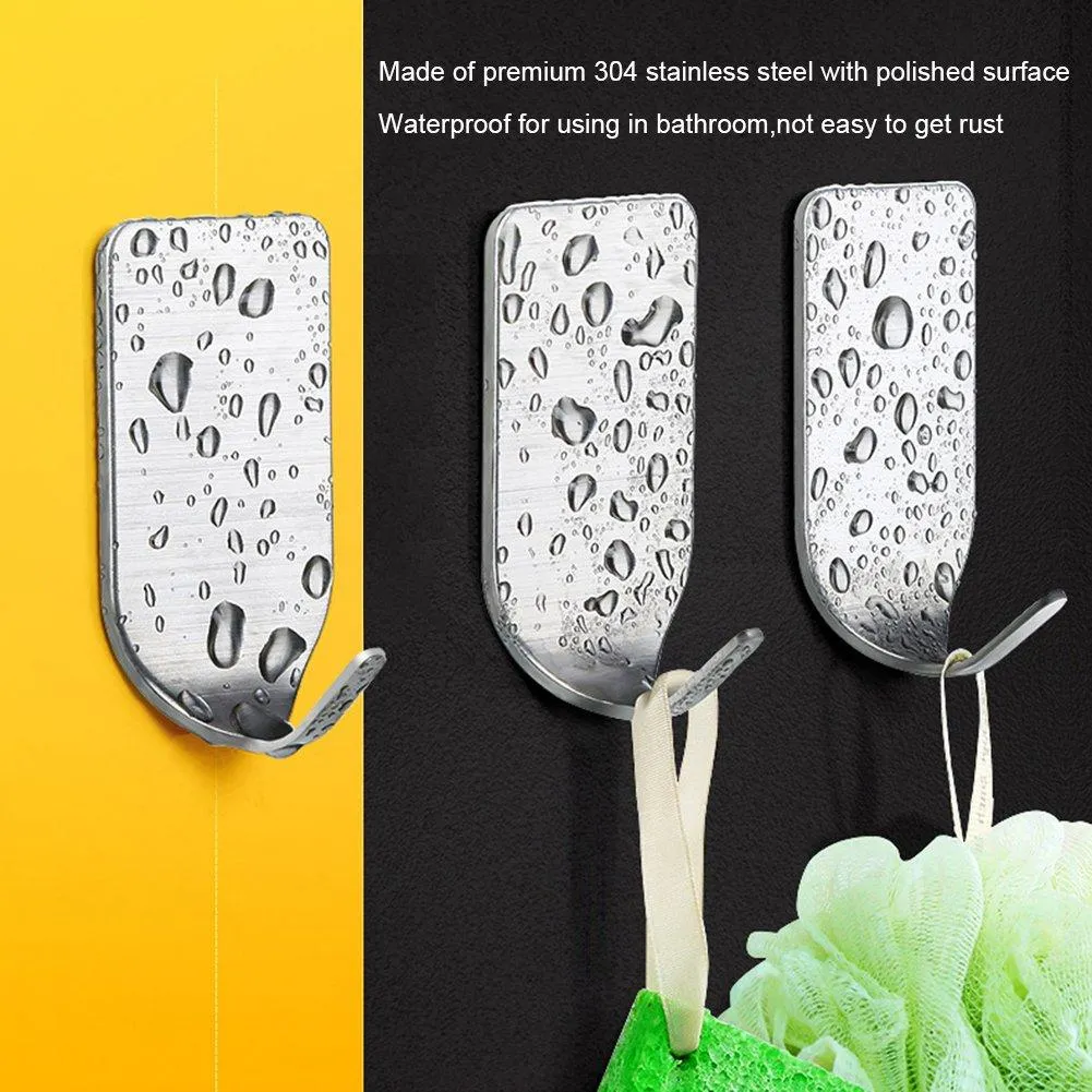 Adhesive Hooks, Heavy Duty Wall Hooks, Stainless Steel Waterproof Hanger for Kitchen, Bathroom, Bags, Towel, Coat, Keys, Robe, Home, Offices(8 Small   8 Big)