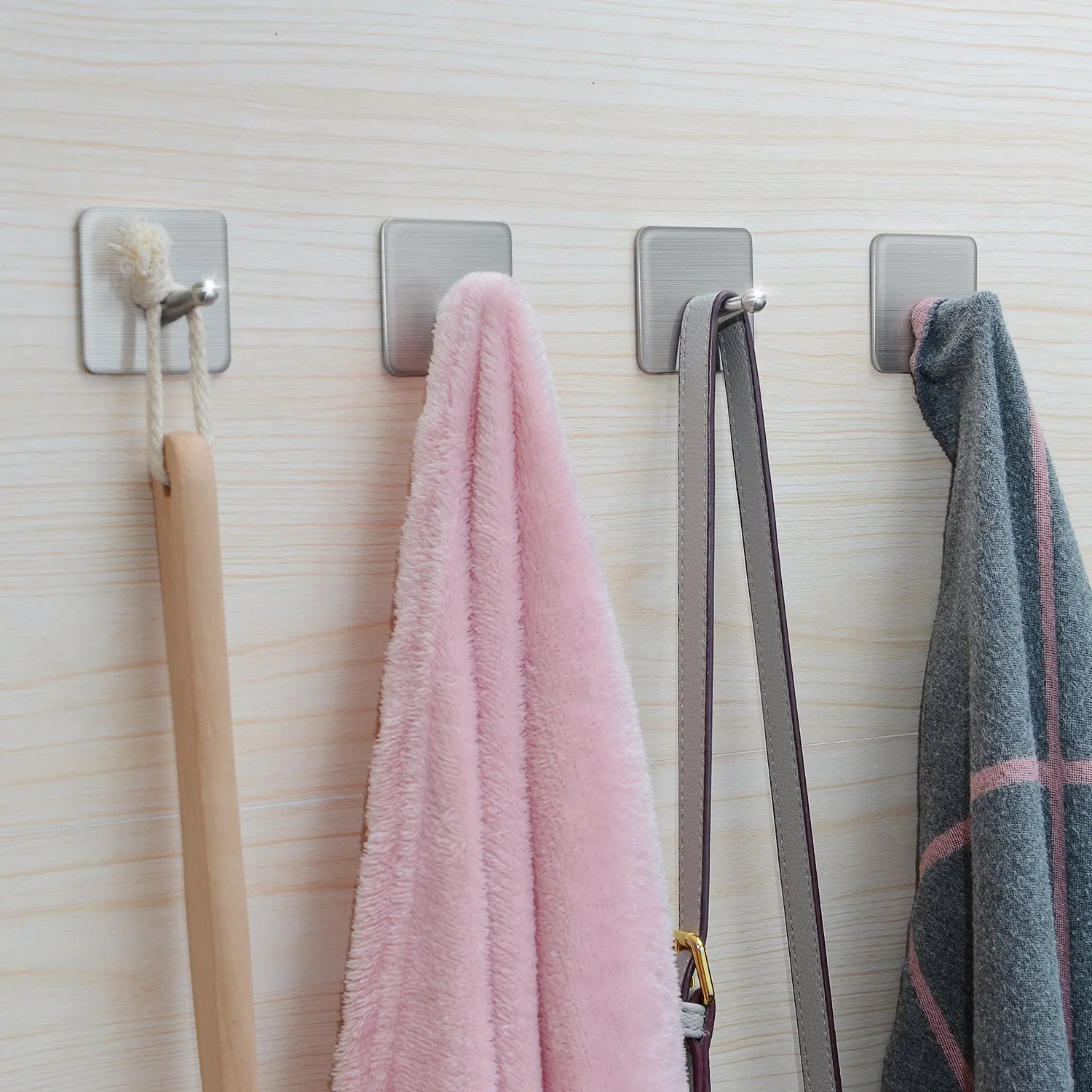 Adhesive Hooks,Stainless Steel Wall Hooks Hanger, 4 Key Hooks and 2 Plug Holder Hook|Double Hooks for Hanging Kitchen Bathroom Office