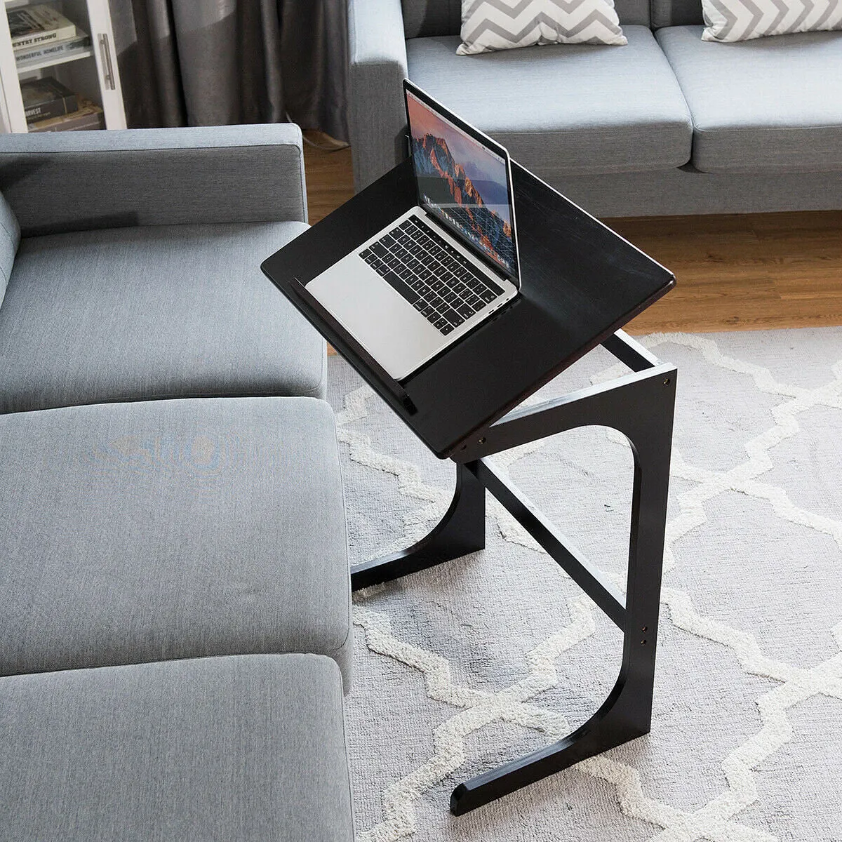 Adjustable C-Shape Couch End Table wth Tilting Top-Brown - Color: Brown