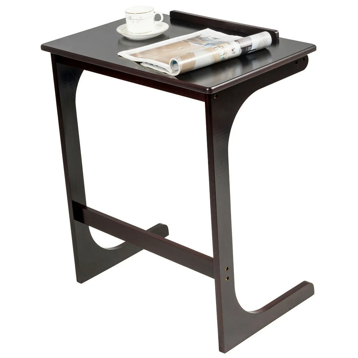 Adjustable C-Shape Couch End Table wth Tilting Top-Brown - Color: Brown