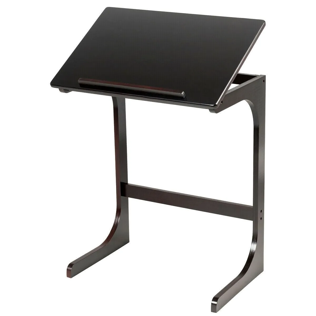 Adjustable C-Shape Couch End Table wth Tilting Top-Brown - Color: Brown