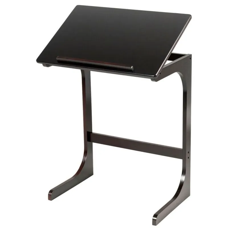 Adjustable C-Shape Couch End Table wth Tilting Top-Brown - Color: Brown