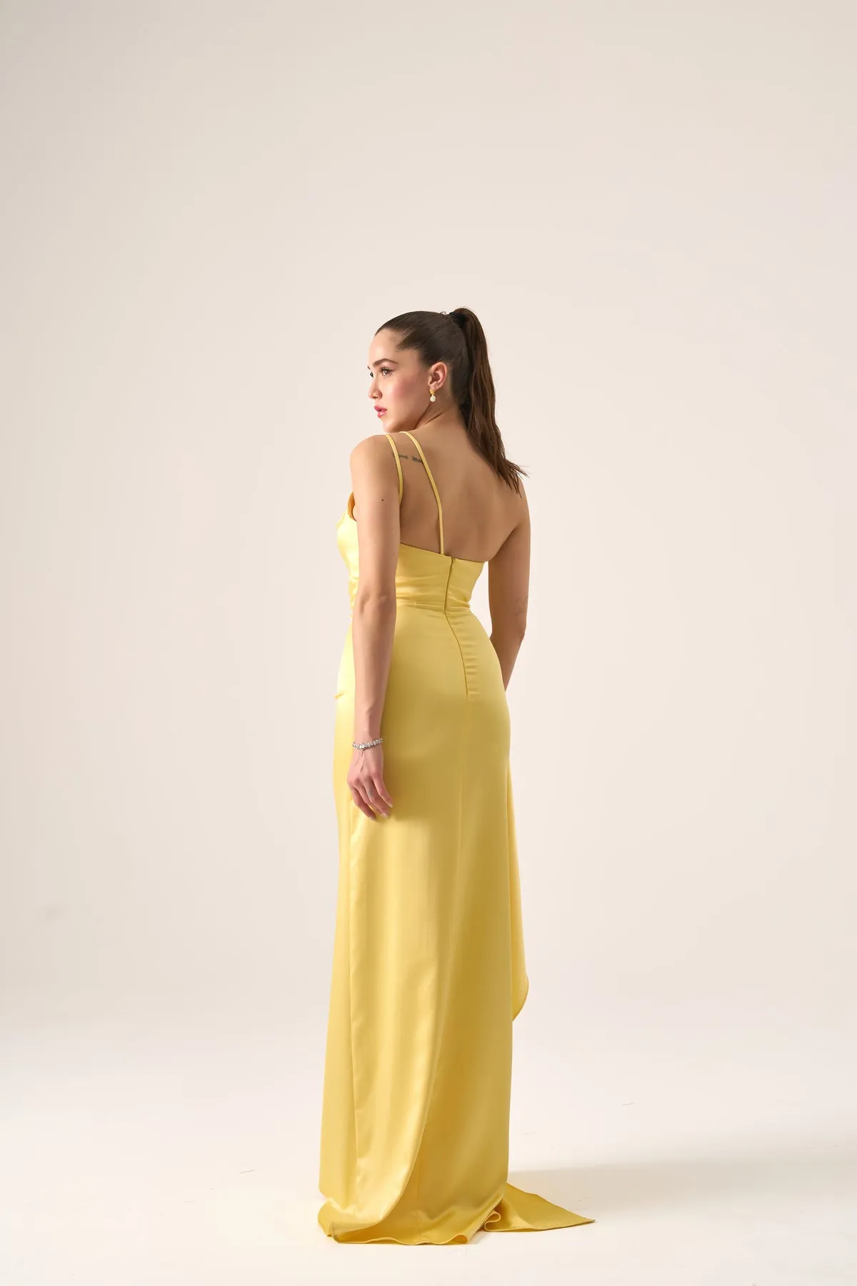 Alice one shoulder ruched slit gown