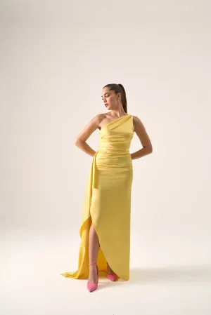 Alice one shoulder ruched slit gown