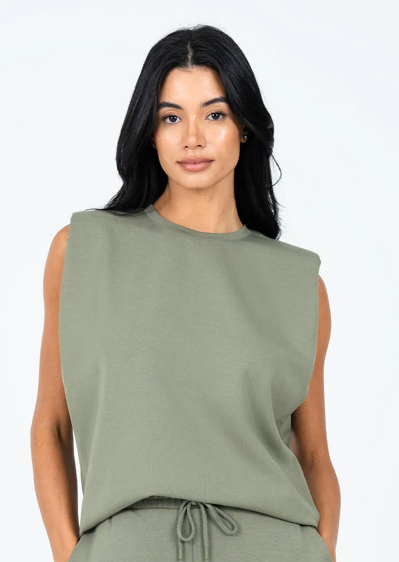 All-Around Lounge Padded Shoulder Tee Khaki FINAL SALE
