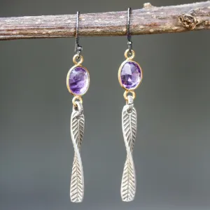 Amethyst drop earrings, Silver drop earrings, amethyst dangle earrings, boho earrings, February birthstone earrings
