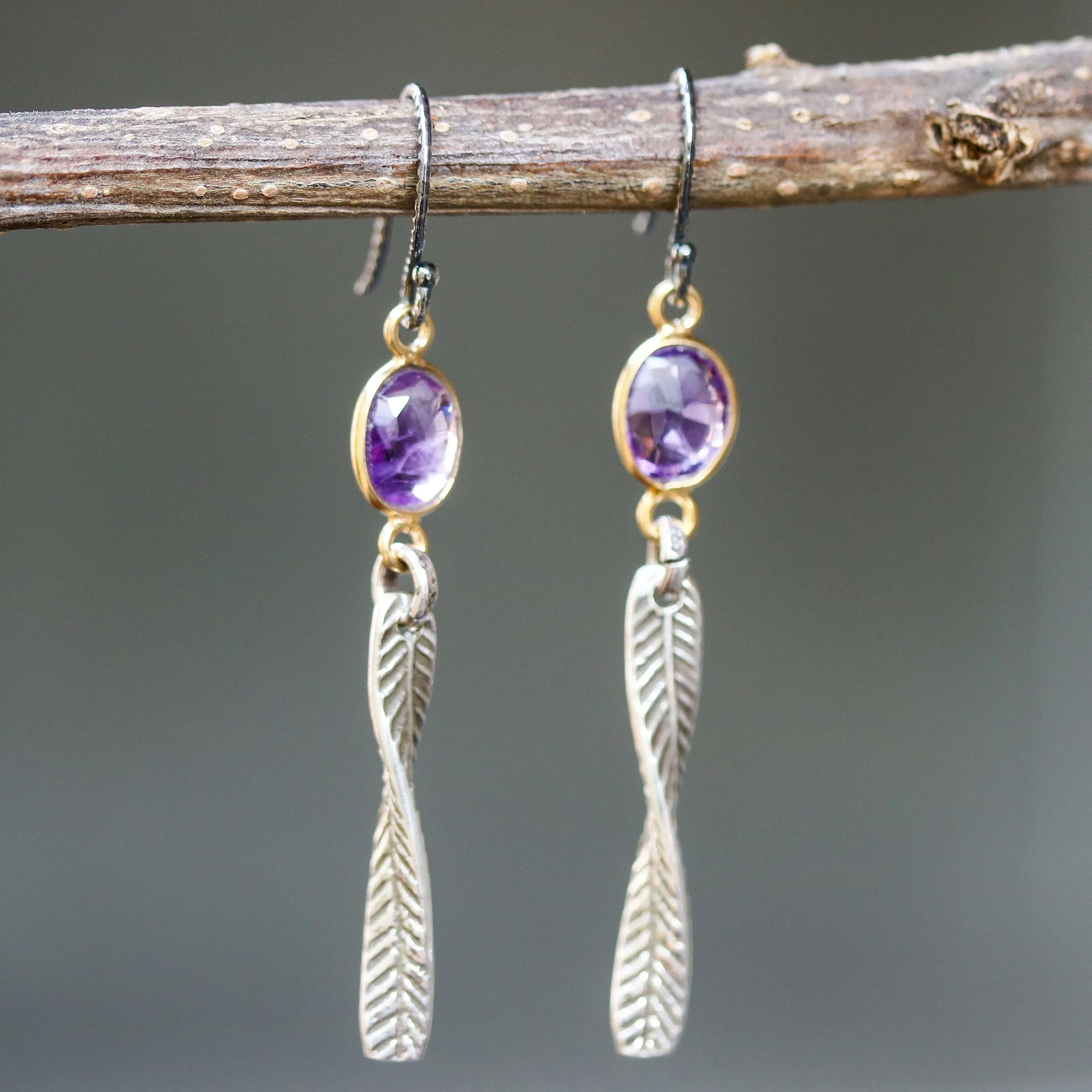 Amethyst drop earrings, Silver drop earrings, amethyst dangle earrings, boho earrings, February birthstone earrings