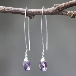 Amethyst drop silver earring.