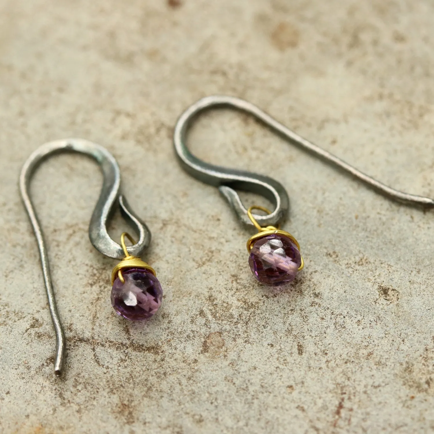 Amethyst faceted bead earrings with oxidized sterling silver hooks