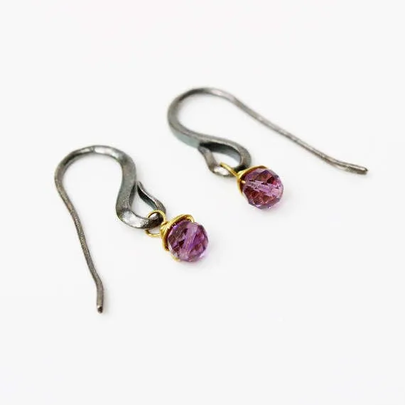 Amethyst faceted bead earrings with oxidized sterling silver hooks