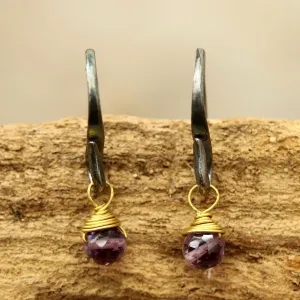 Amethyst faceted bead earrings with oxidized sterling silver hooks