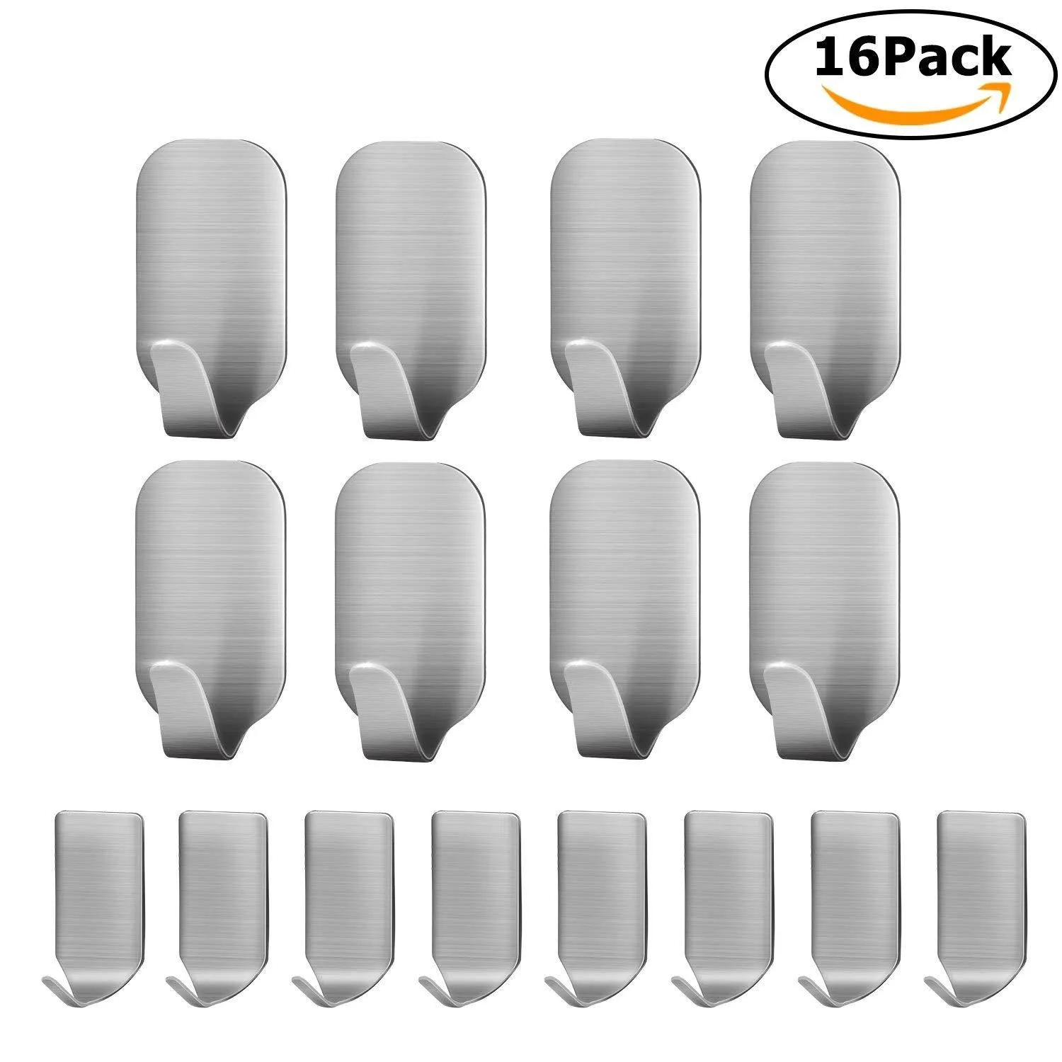 Amoner Adhesive Hooks, Heavy Duty Wall Hooks Stainless Steel Ultra Strong Waterproof Hanger for Robe, Coat, Towel, Keys, Bags, Home, Kitchen, Bathroom (Set of 16)