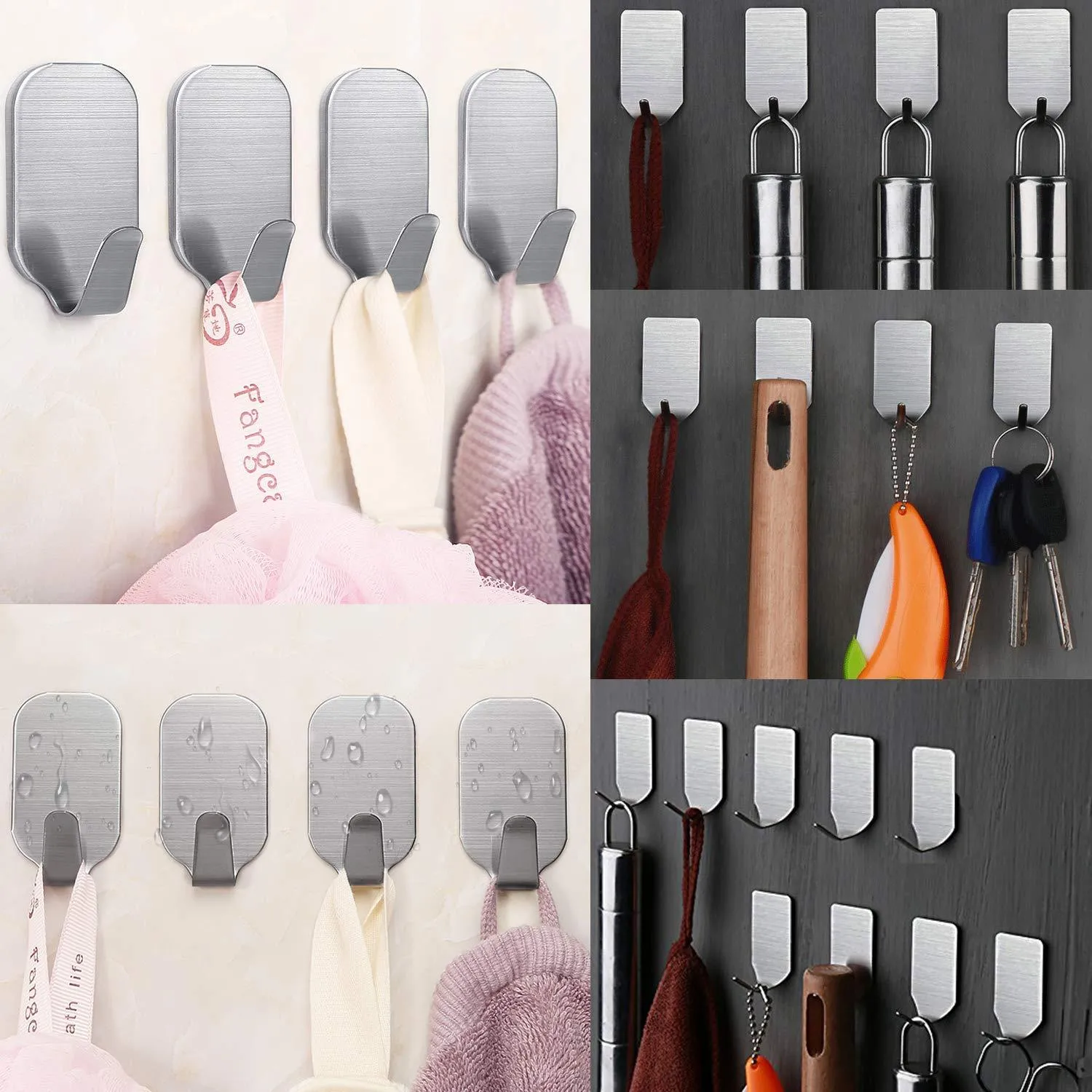 Amoner Adhesive Hooks, Heavy Duty Wall Hooks Stainless Steel Ultra Strong Waterproof Hanger for Robe, Coat, Towel, Keys, Bags, Home, Kitchen, Bathroom (Set of 16)