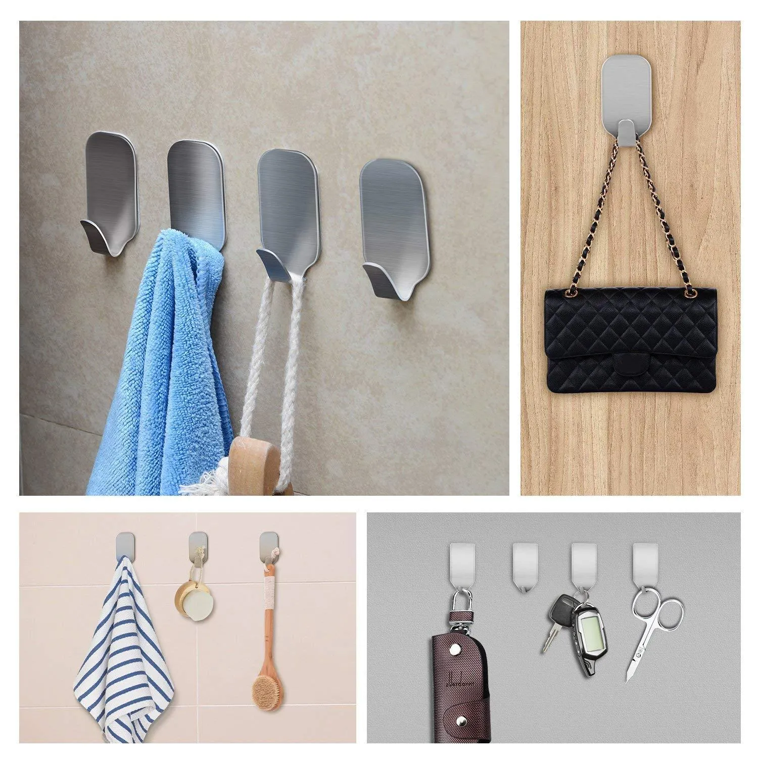 Amoner Adhesive Hooks, Heavy Duty Wall Hooks Stainless Steel Ultra Strong Waterproof Hanger for Robe, Coat, Towel, Keys, Bags, Home, Kitchen, Bathroom (Set of 16)