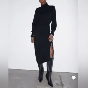 &amp; Other Stories Black Padded Shoulder Knit Wool Midi Dress Size Large