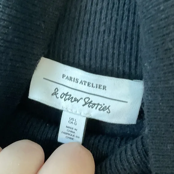 &amp; Other Stories Black Padded Shoulder Knit Wool Midi Dress Size Large