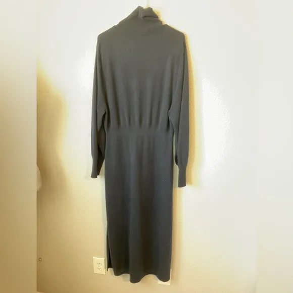 &amp; Other Stories Black Padded Shoulder Knit Wool Midi Dress Size Large