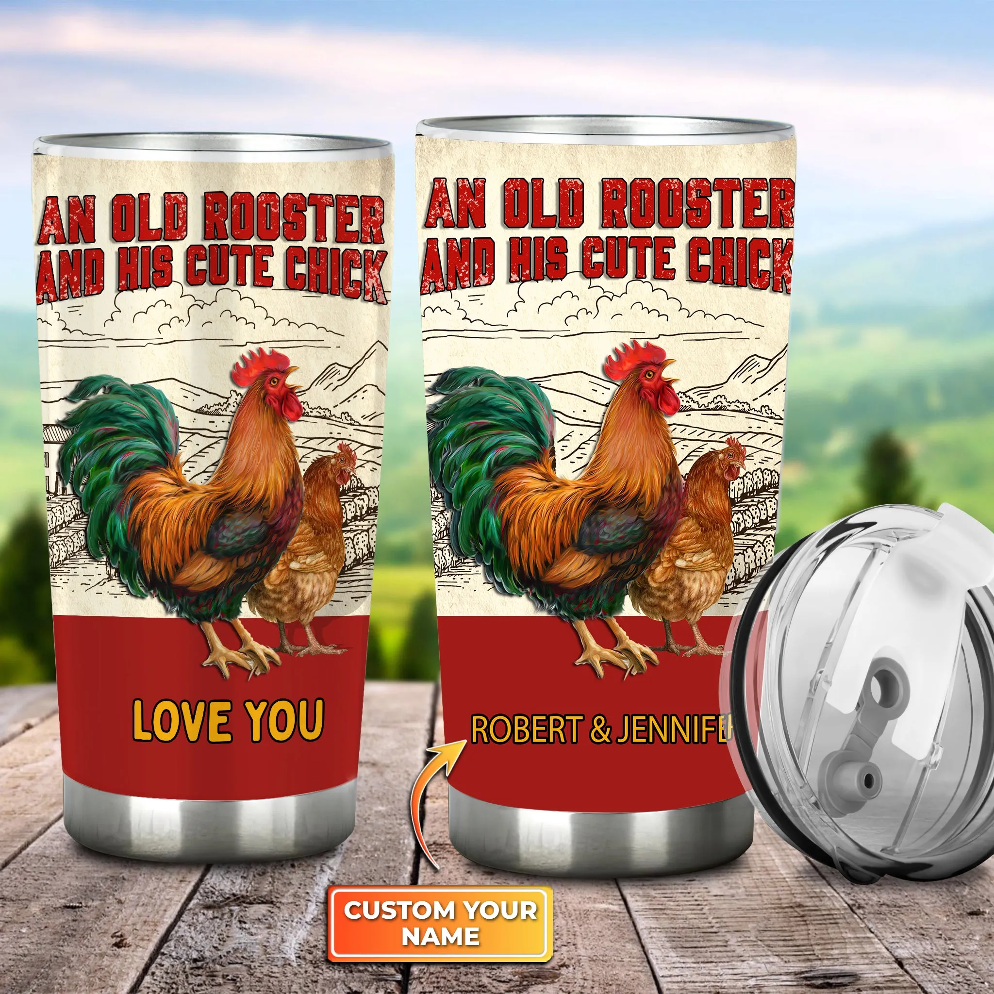 An Old Rooster And His Cute Chick 1 - Personalized Tumbler - Nsd99