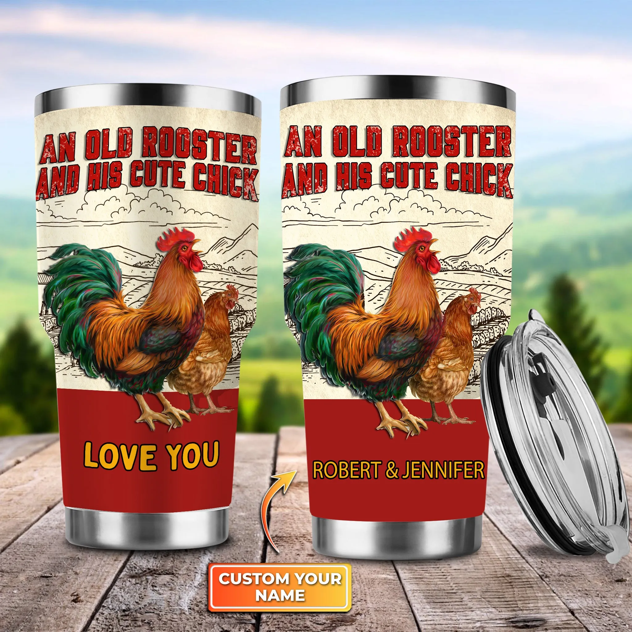 An Old Rooster And His Cute Chick 1 - Personalized Tumbler - Nsd99