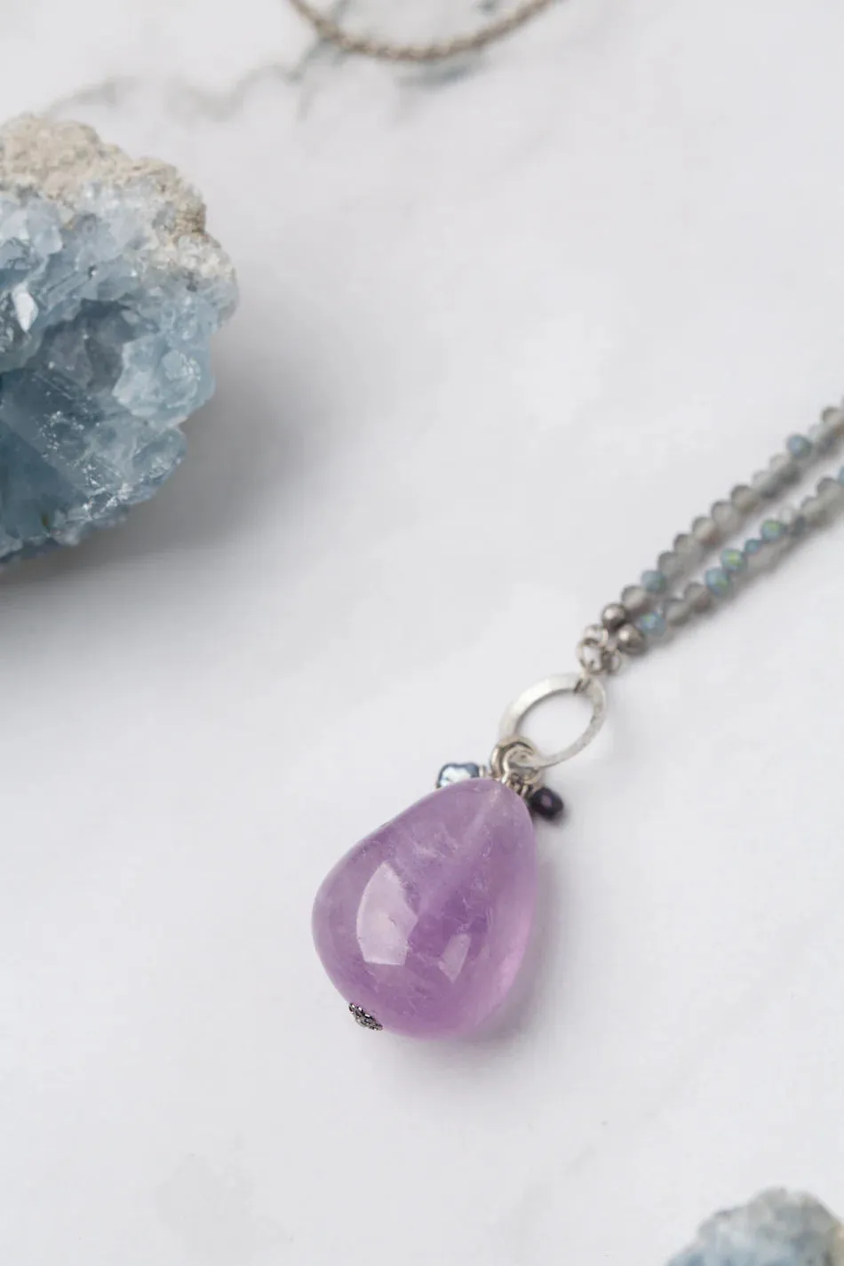 Anne Vaughan Reflections 17.25 or 34.5" Pearl, Crystal, Czech Glass With Amethyst Cluster Necklace