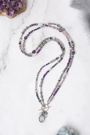 Anne Vaughan Reflections 23.75 Or 46.5" Crystal, Czech Glass, Blue Lace Agate Statement Necklace