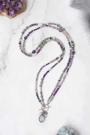 Anne Vaughan Reflections 23.75 Or 46.5" Crystal, Czech Glass, Blue Lace Agate Statement Necklace