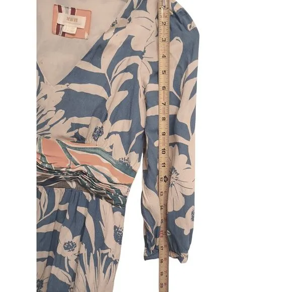 Anthropologie MAEVE Maxi Dress Sz 0 Blue Floral Kimona Boho Fairycore Wedding