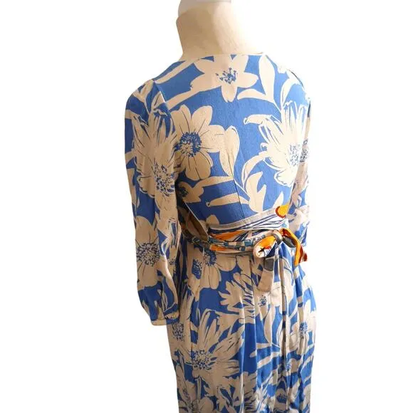 Anthropologie MAEVE Maxi Dress Sz 0 Blue Floral Kimona Boho Fairycore Wedding