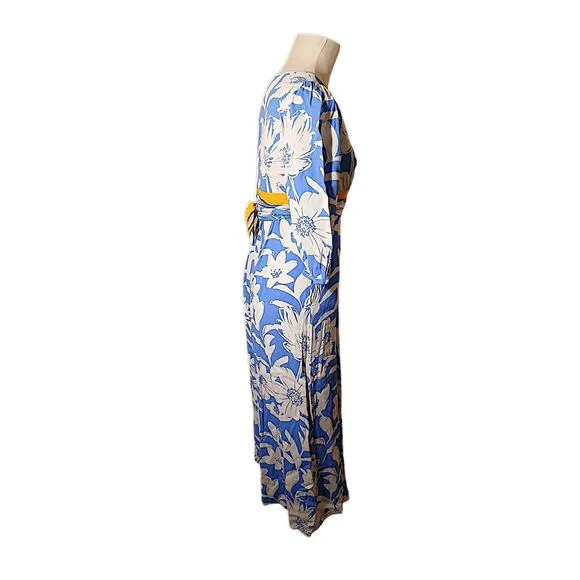 Anthropologie MAEVE Maxi Dress Sz 0 Blue Floral Kimona Boho Fairycore Wedding
