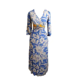 Anthropologie MAEVE Maxi Dress Sz 0 Blue Floral Kimona Boho Fairycore Wedding