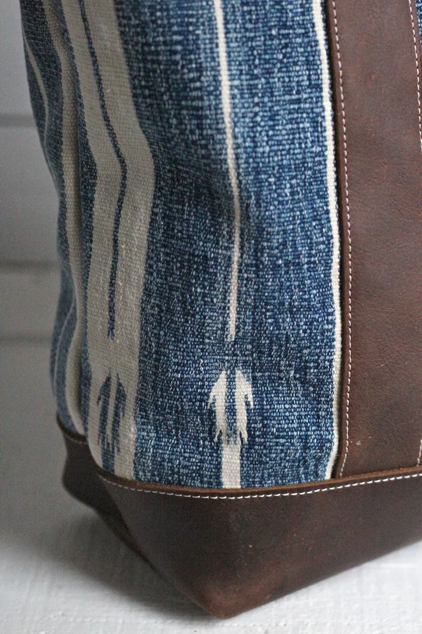 Antique Indigo Dyed Cotton and Leather Carryall