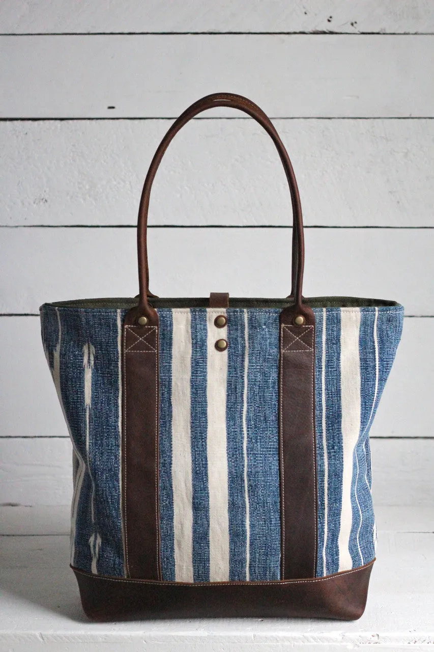 Antique Indigo Dyed Cotton and Leather Carryall