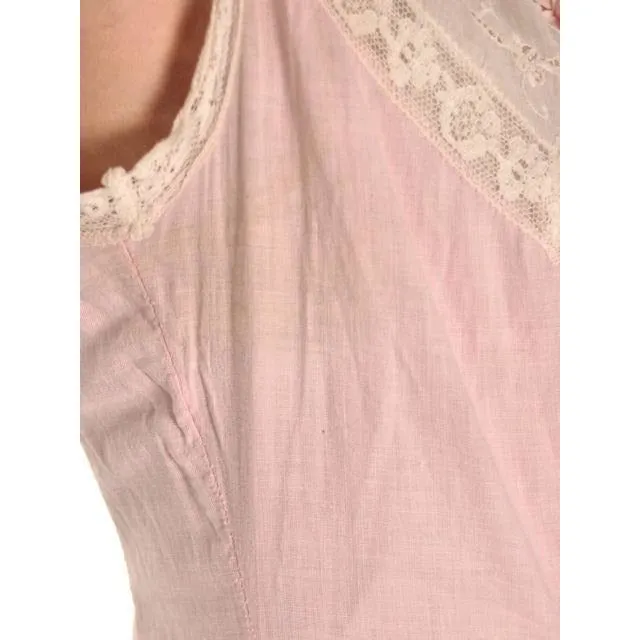Antique Vintage Pink Polished Cotton Chemise Full Length Xsmall Pretty Princess