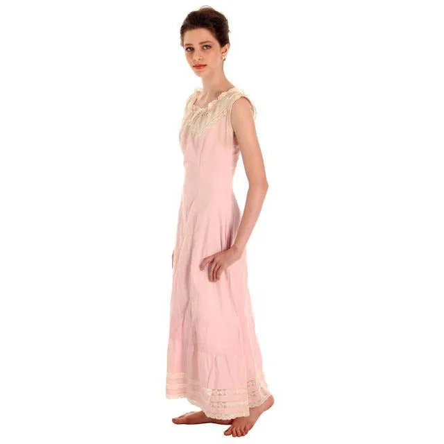 Antique Vintage Pink Polished Cotton Chemise Full Length Xsmall Pretty Princess