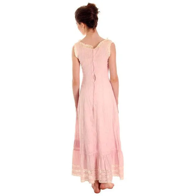 Antique Vintage Pink Polished Cotton Chemise Full Length Xsmall Pretty Princess
