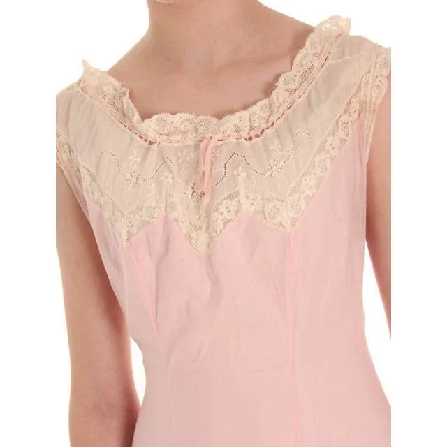 Antique Vintage Pink Polished Cotton Chemise Full Length Xsmall Pretty Princess