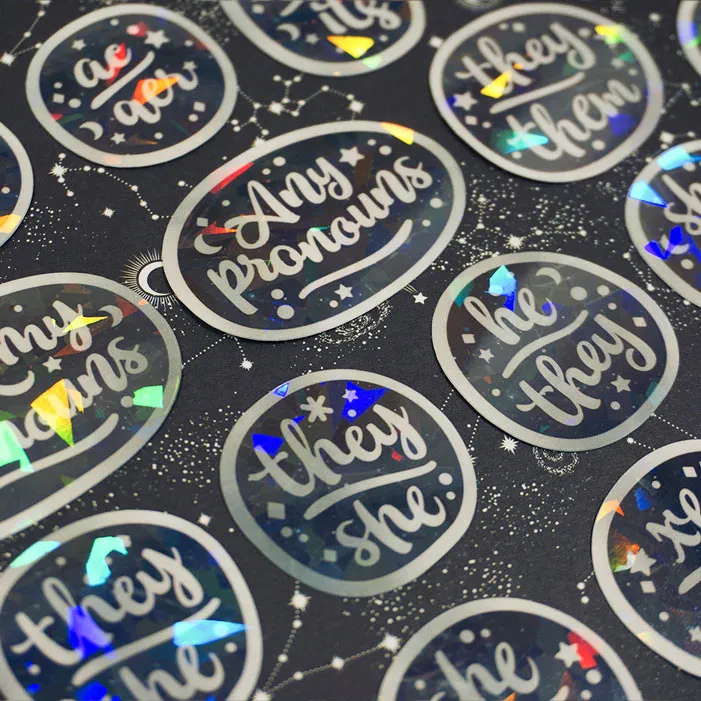 Any Pronouns | Holographic Sticker